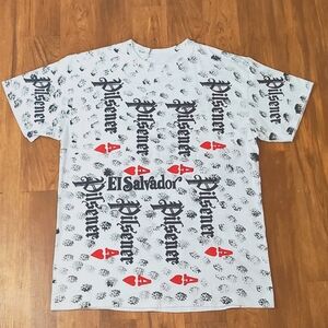 El Salvador Red Ace of Hearts Pilsener White and Black and Red ♥️ t-shirt